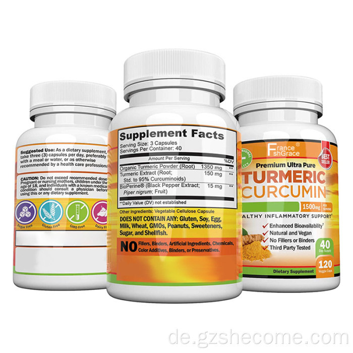 Kurkuma -Curcumin -Schwarz -Pfeffer -Extrakt -Kurkuma -Supplement